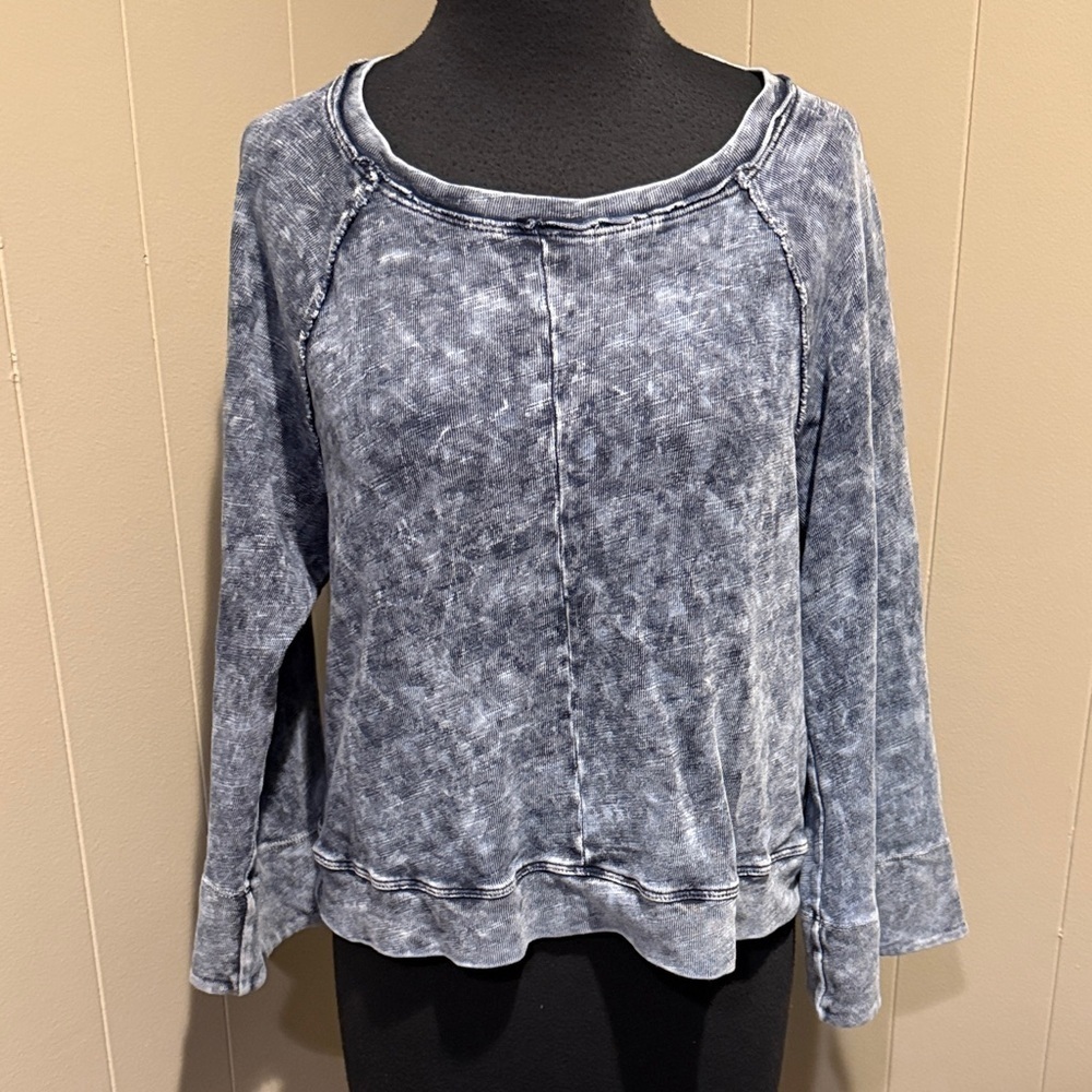 Splendid Women XS Cropped Flste Sleeve Vintage Blue Faded Lounge Sweatshirt